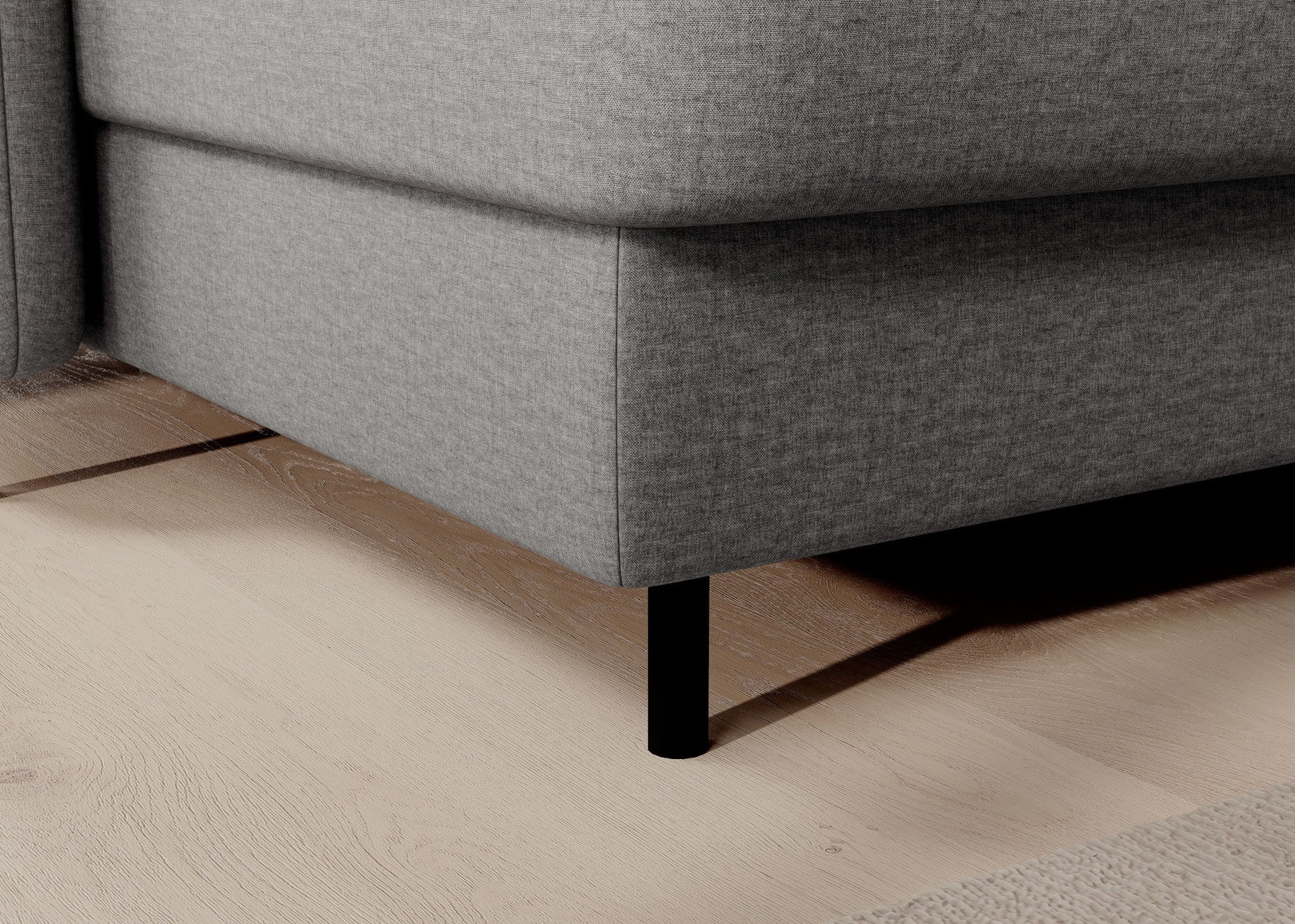 Narożnik z funkcją spania Berrto, Manhattan 03 jasnoszary – zbliżenie siedziska i tkaniny