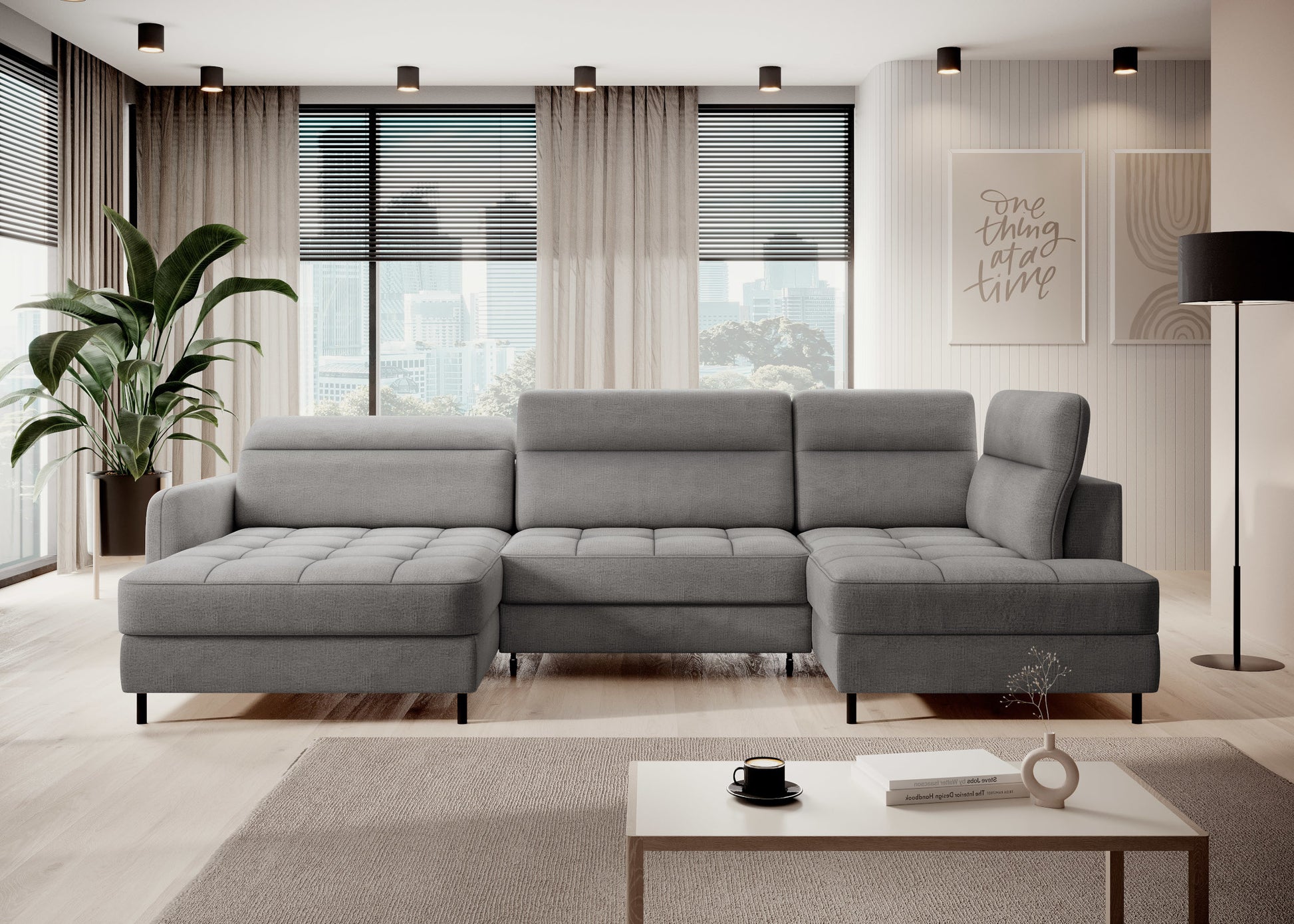 Narożnik Berrto w aranżacji salonu, szary Toscany 03, widok z przodu