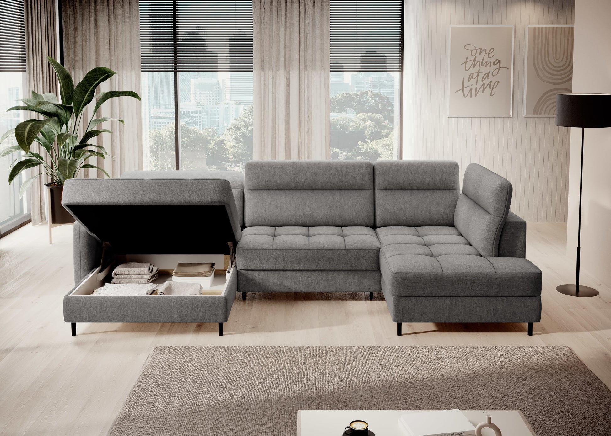 Narożnik Berrto w nowoczesnym salonie, Toscany 03 szary – widok z boku