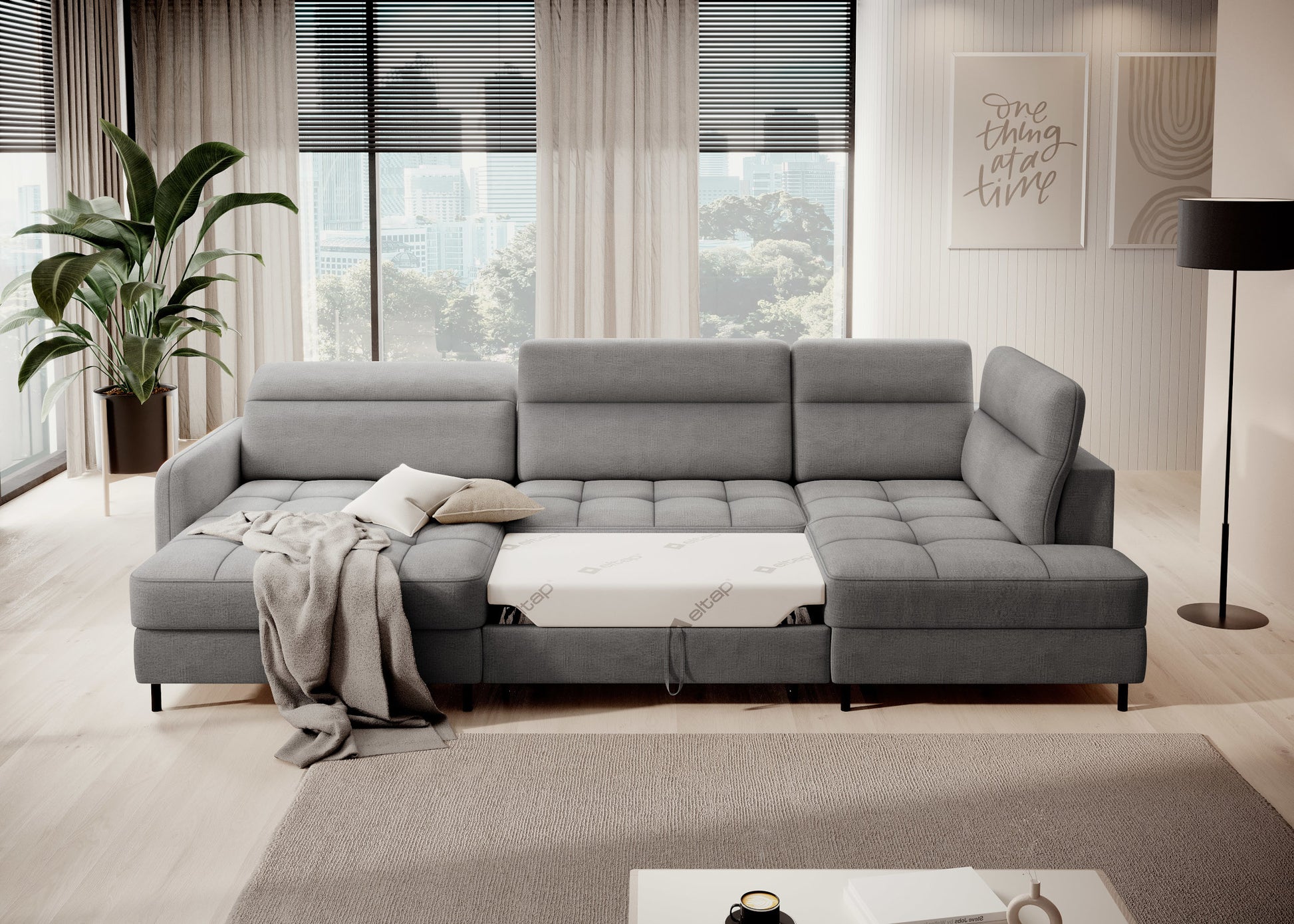 Narożnik Berrto rozłożony do spania, tapicerka Toscany 03 szary