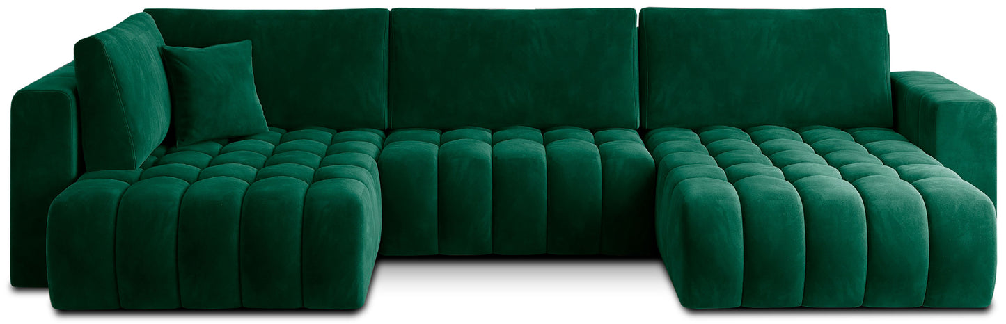 Narożnik Bonito, modułowa sofa narożna w tkaninie Lukso 35 zielony, widok z przodu na białym tle