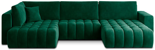 Narożnik Bonito, modułowa sofa narożna w tkaninie Lukso 35 zielony, widok z przodu na białym tle