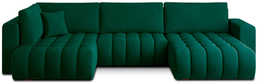 Narożnik Bonito, modułowa sofa narożna w tkaninie Nube 35 zielony, widok z przodu na białym tle