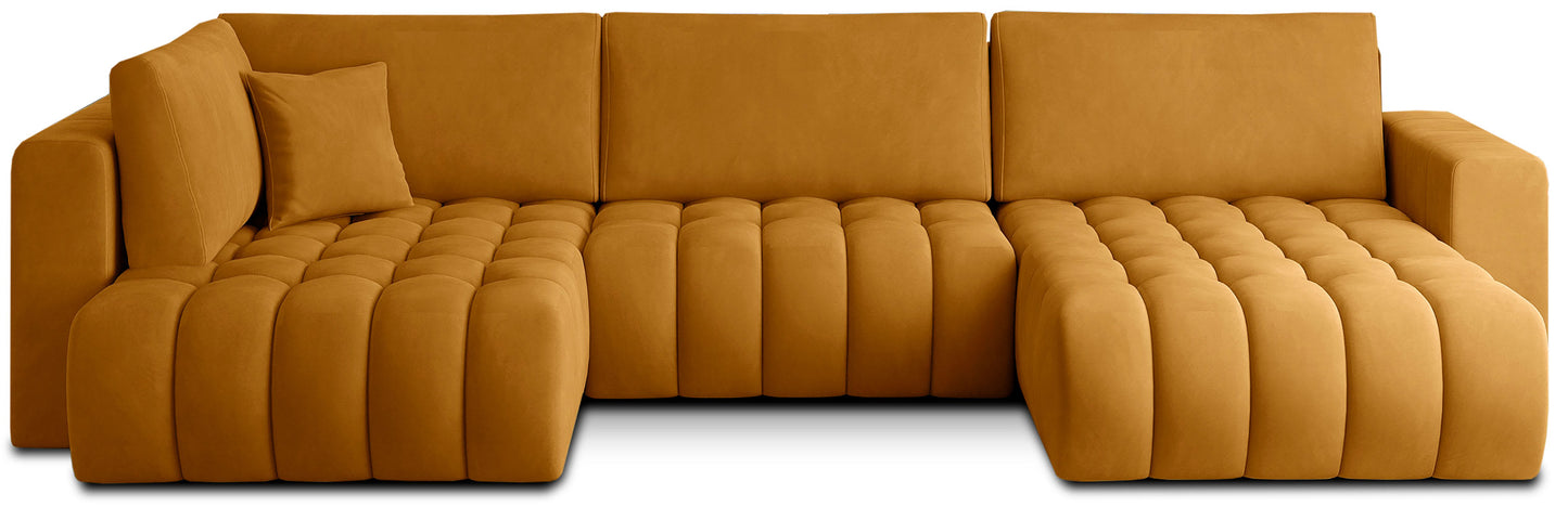 Narożnik Bonito, modułowa sofa narożna w tkaninie Nube 45 żółty, widok z przodu na białym tle