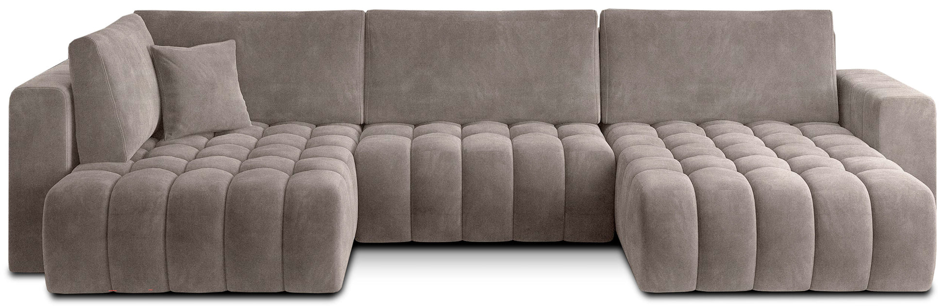 Narożnik Bonito, modułowa sofa narożna w tkaninie Sola 18 jasnobezowy, widok z przodu na białym tle