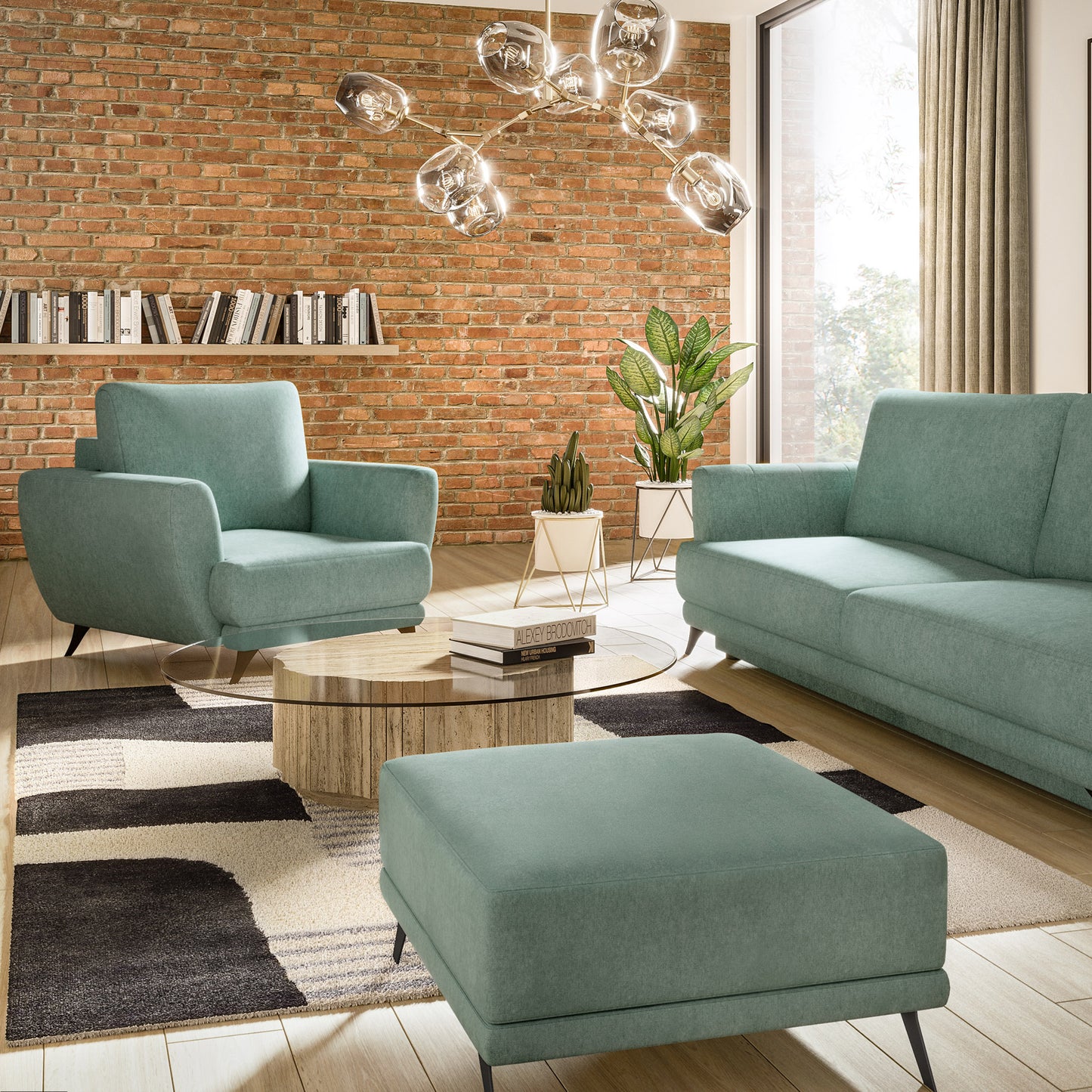 Pufa Megis Poco 100 w jasnozielonym kolorze została wykonana z przyjemnej w dotyku tkaniny. Minimalistyczny design podkreśla elegancki charakter nowoczesnego wnętrza.