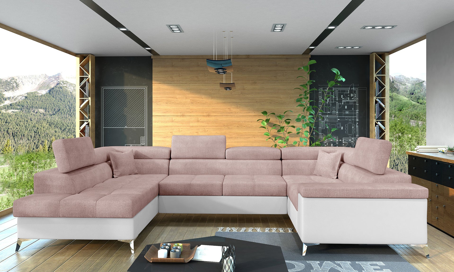 Nowoczesny narożnik Thiago w kolorze jasnoróżowym z białymi elementami oraz eleganckimi metalowymi nóżkami doskonale sprawdzi się w salonie urządzonym w stylu glamour, nowoczesnym lub minimalistycznym. Stylowy narożnik do modnych wnętrz łączy wygodę z funkcjonalnością.