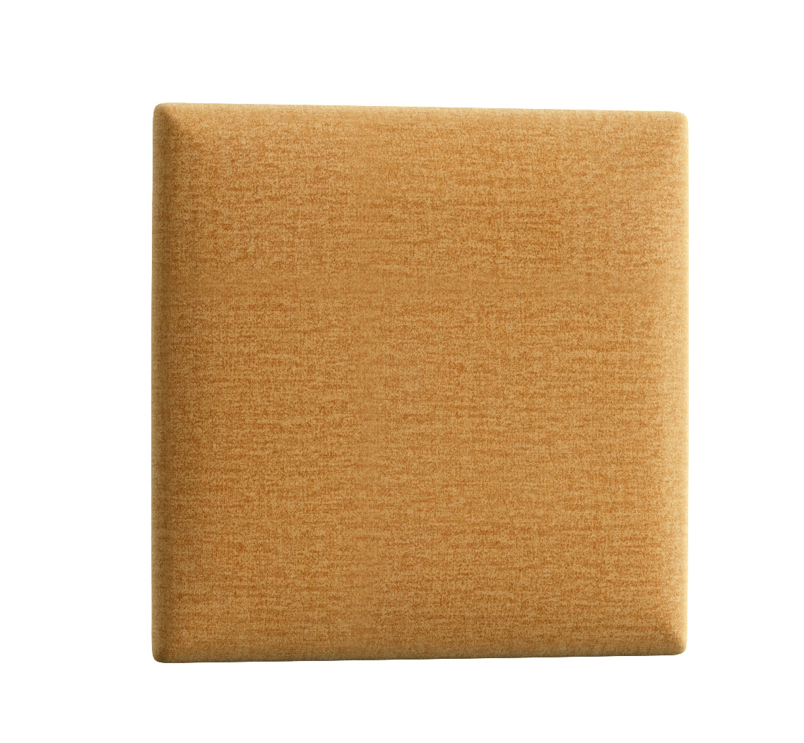 Kwadratowy panel tapicerowany Quadratta I Monolith 48 w intensywnym żółtym odcieniu, widok z przodu na gładką, równą powierzchnię z subtelnie zaokrąglonymi narożnikami.