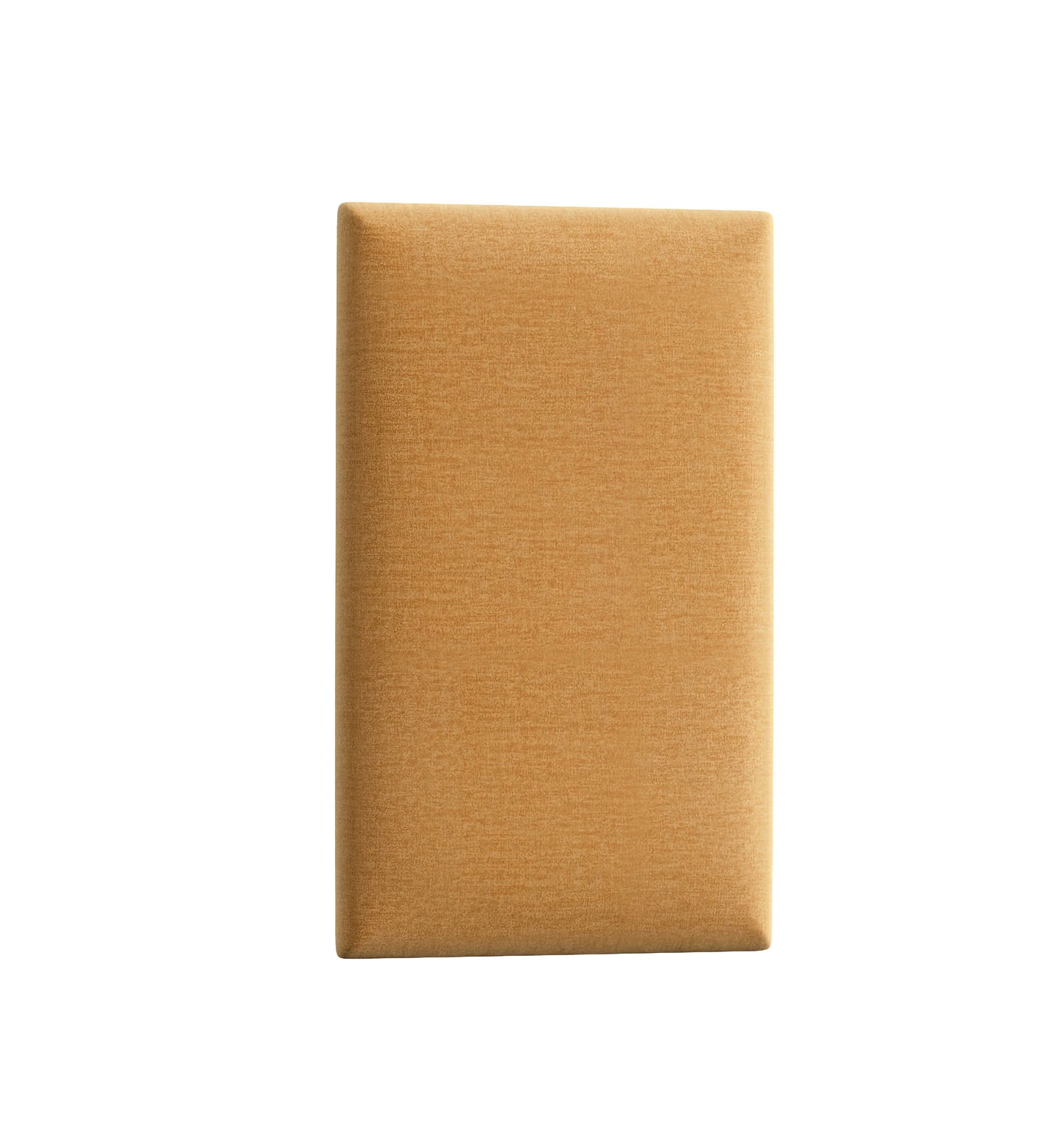 Prostokątny panel tapicerowany Quadratta III Monolith 48 w intensywnym żółtym odcieniu, ujęty ukośnie na białym tle, eksponujący miękką, lekko melanżową fakturę tkaniny.