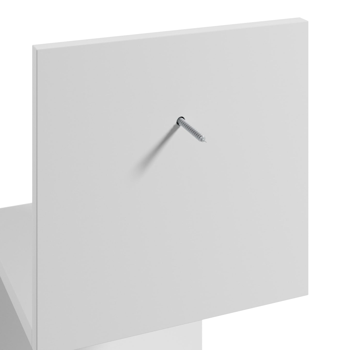 Zbliżenie górnego panelu montażowego półki Sunpedo z widocznym białym wkrętem na jednolitym tle.