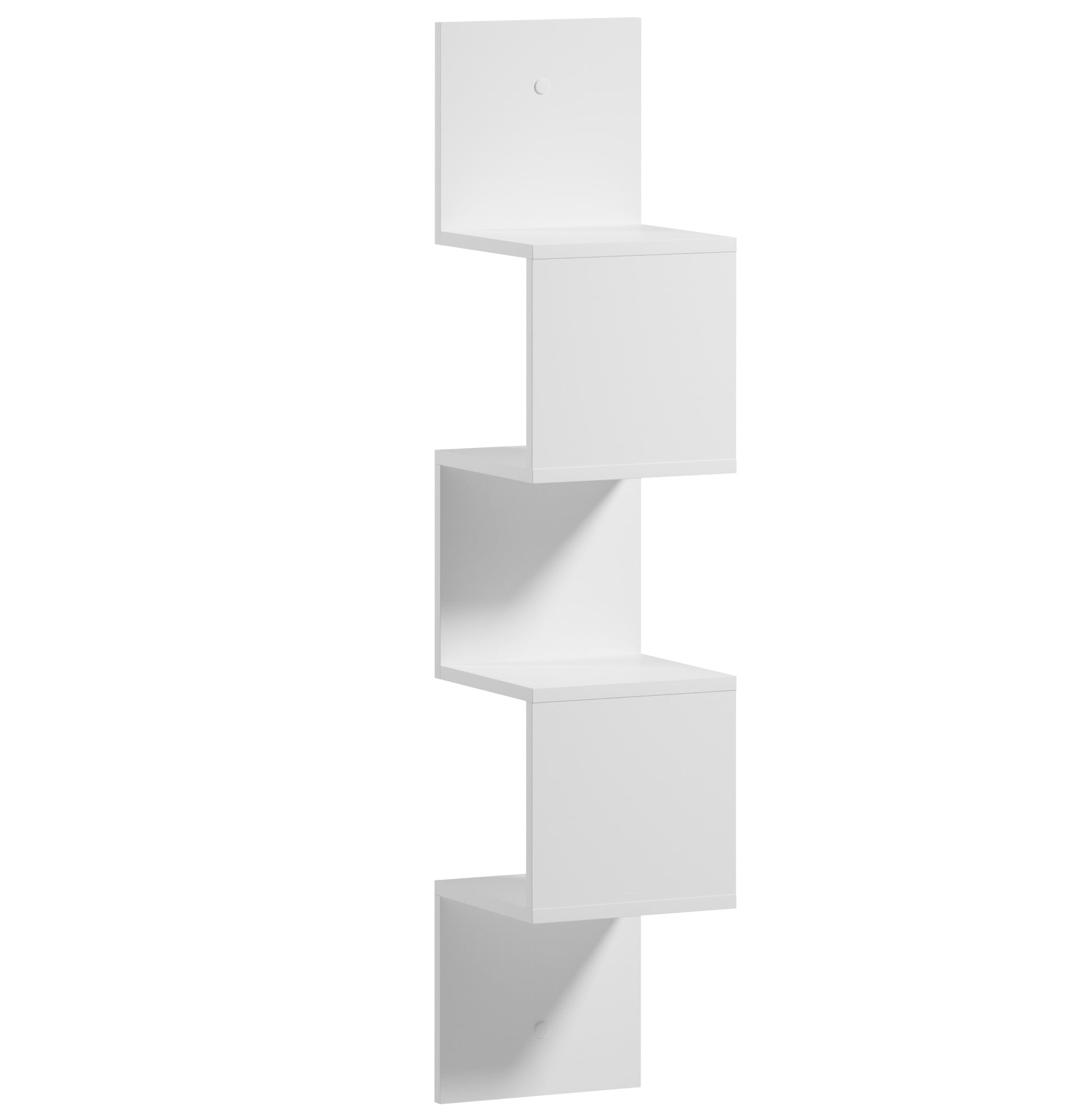 Biała półka Sunpedo widziana pod kątem na neutralnym, białym tle, podkreślająca głębokość i geometryczny układ modułów.