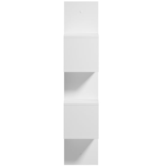 Biała pionowa półka Sunpedo z czterema przesuniętymi, kwadratowymi modułami na białym tle.