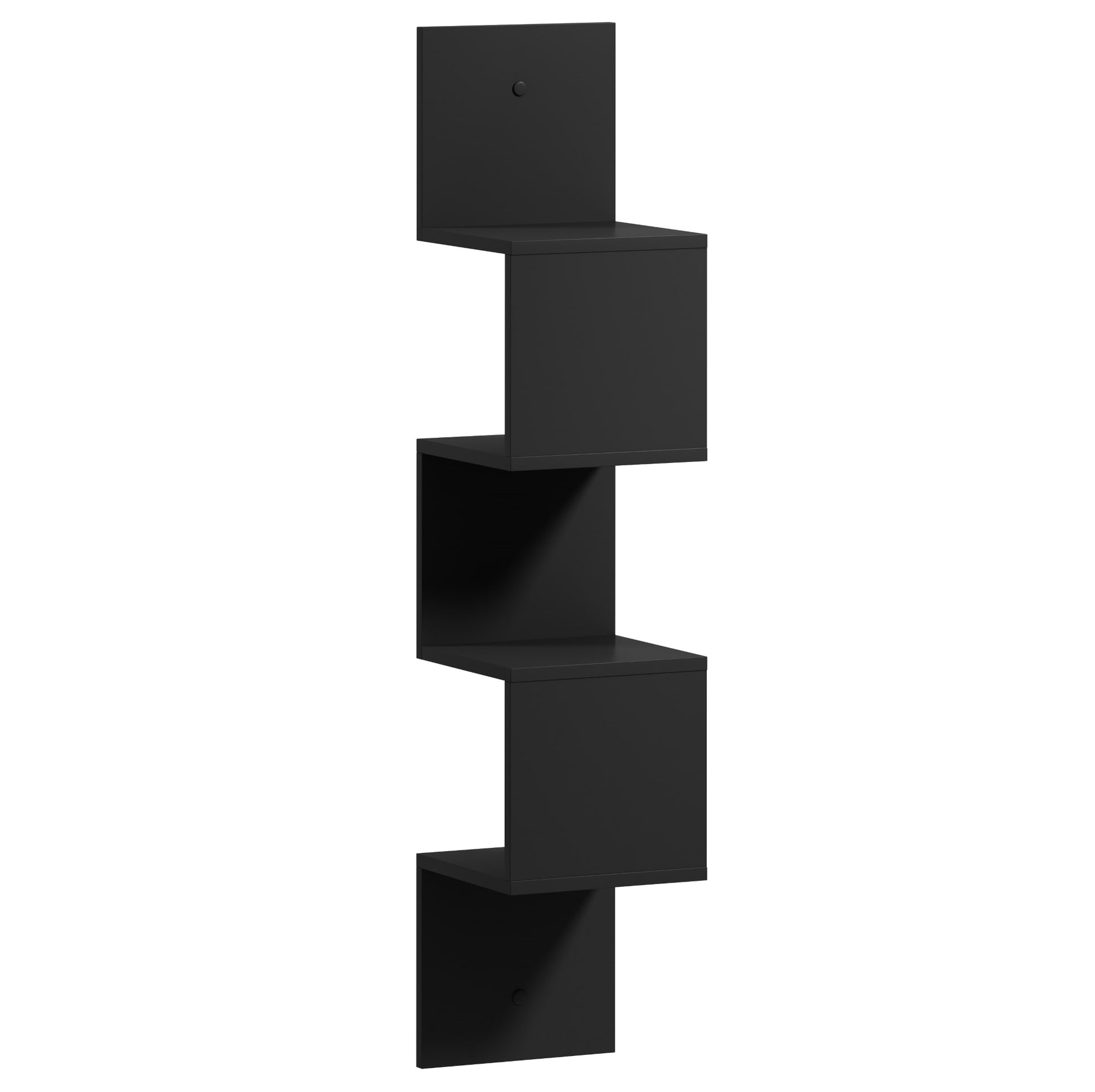 Czarna półka Sunpedo widziana pod kątem na neutralnym białym tle, podkreślająca jej geometryczny kształt i głębokość półek.