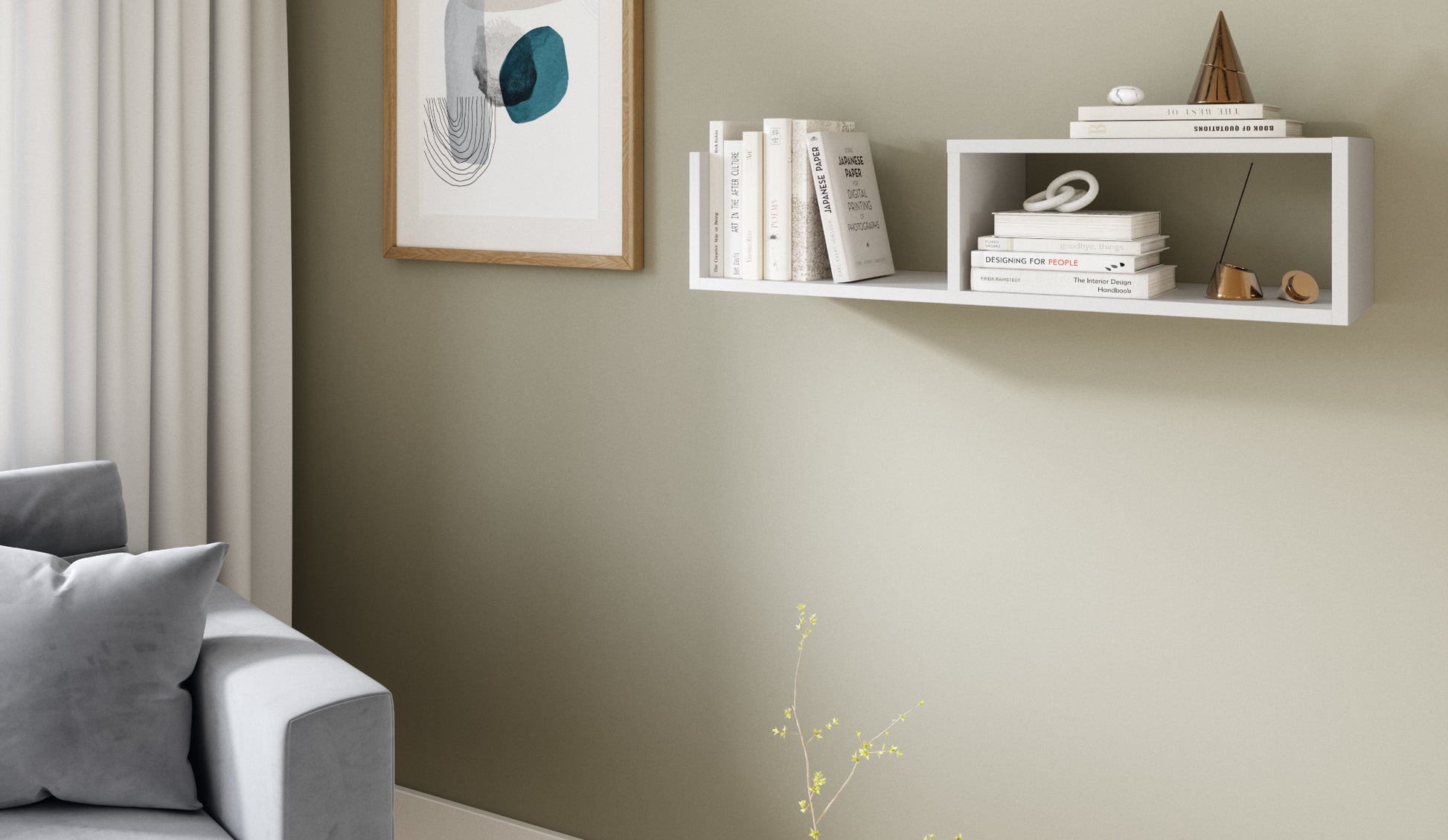 Biała półka Vellia widziana pod kątem na neutralnym tle.