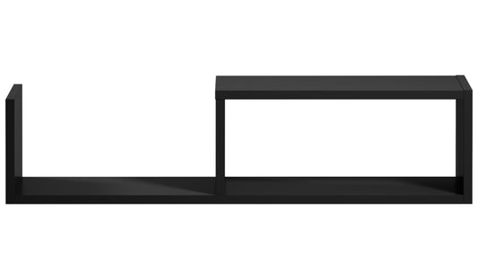 Czarna półka Vellia z otwartą, dwusegmentową konstrukcją na białym tle.