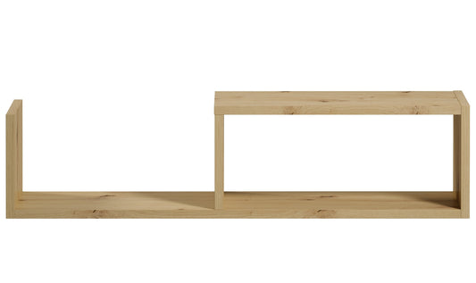 Pionowa półka Vellia w kolorze dąb artisan z otwartym, dwusegmentowym układem na białym tle.