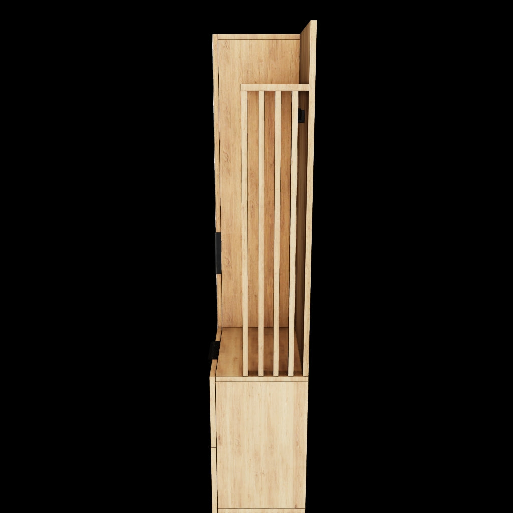 Model 3D garderoby do przedpokoju Riganni w kolorze dąb artisan z lustrem i lamelami