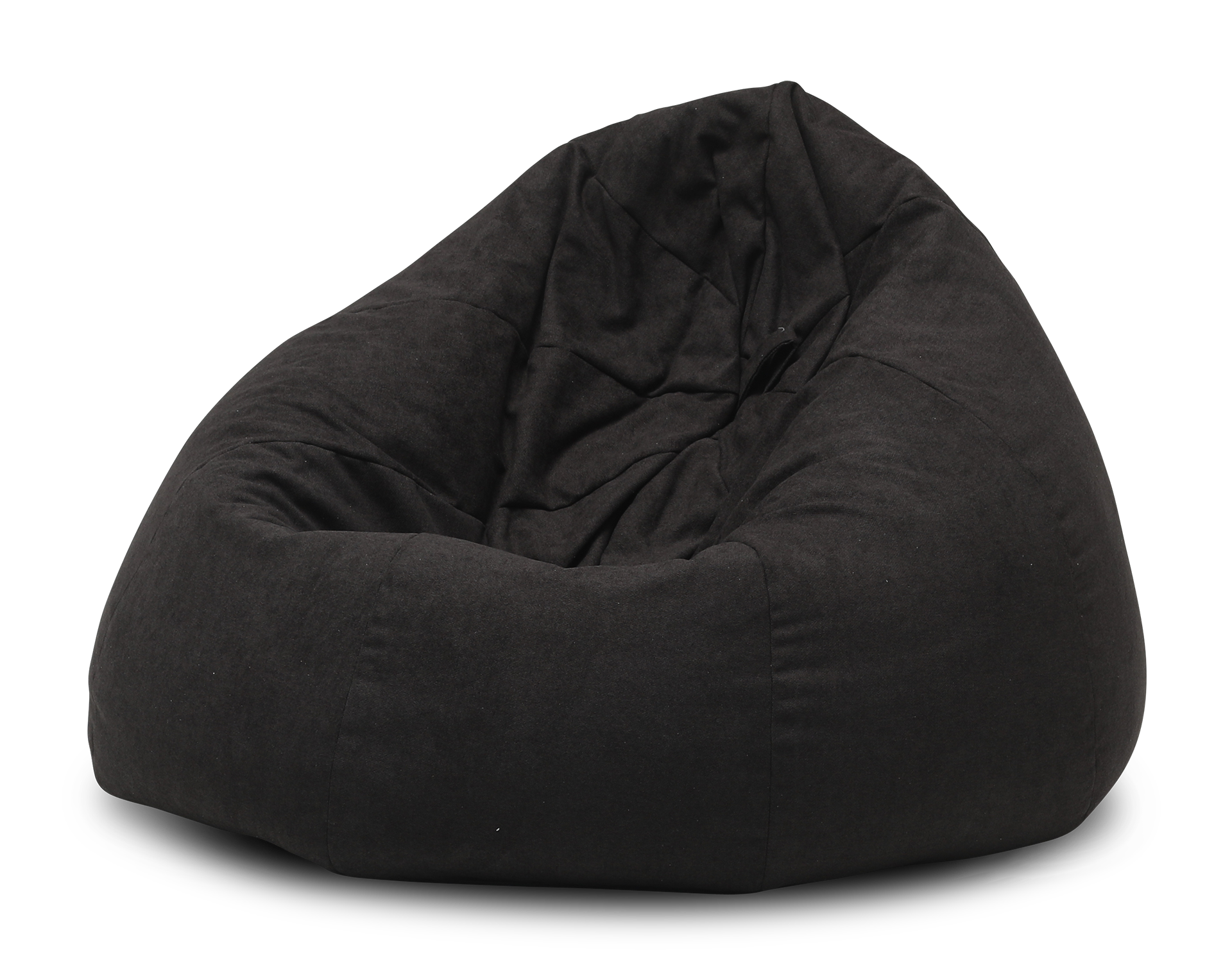 Pufa typu worek Como w kolorze Poco 10 czarny, widok na wprost na neutralnym tle, przedstawiająca miękką i nowoczesną formę z lekko połyskującym wykończeniem tkaniny.