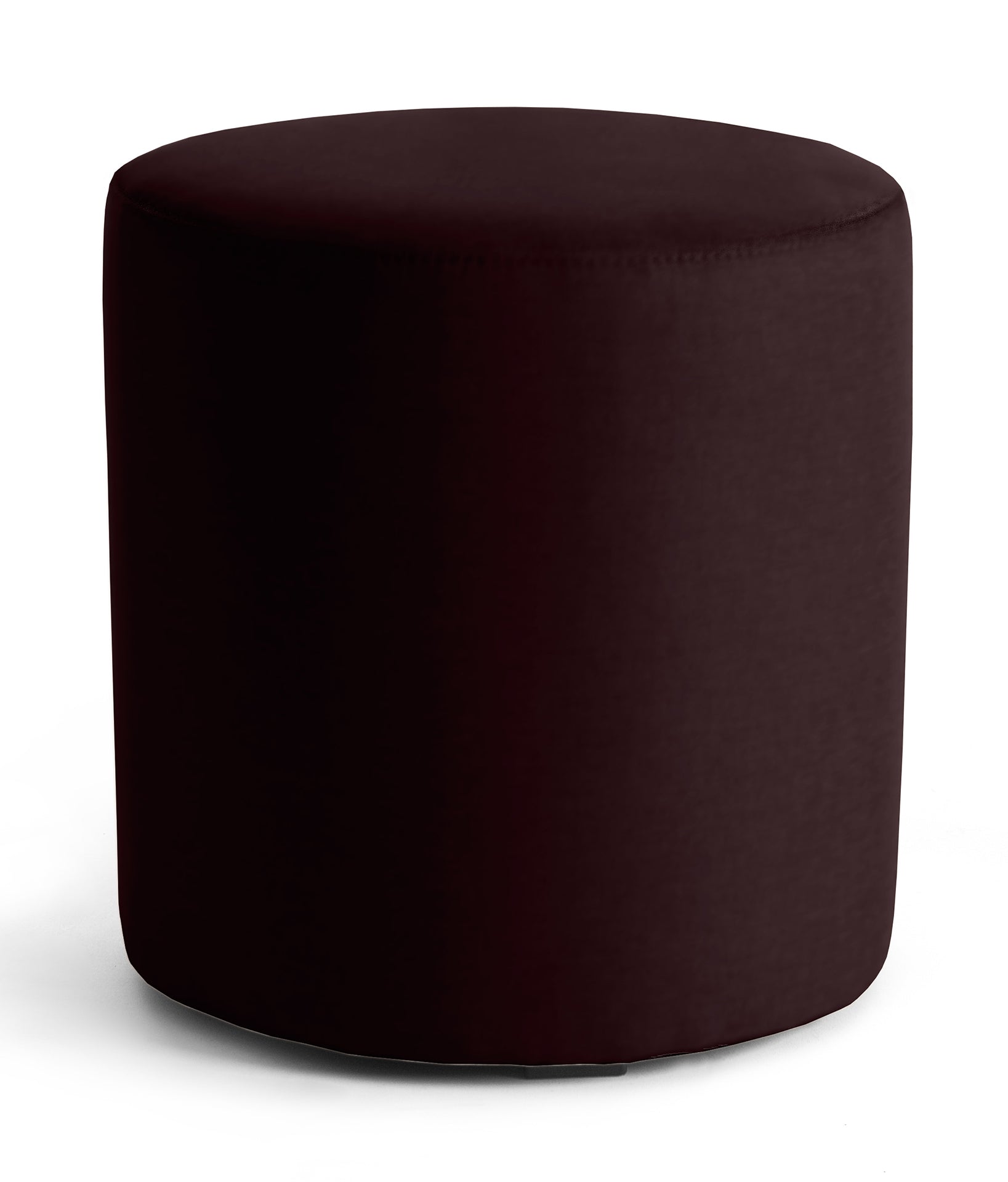 Brązowa pufa Linsy Monolith 29 w kształcie niskiego cylindra, obita jednolitą tkaniną, ustawiona na białym tle.