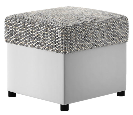 Pufa R3 w kolorze Berlin 01 szary z plecionym siedziskiem i białą podstawą Soft 17, widok na białym tle.