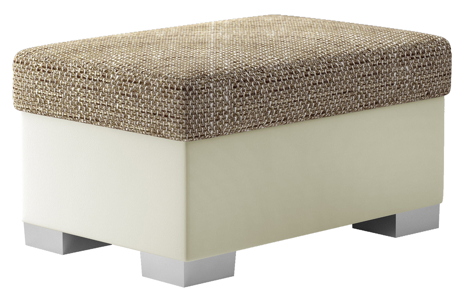 Pufa R4 w kolorze Berlin 03 ciemnobeżowy i Soft 33 jasnobeżowy, prostokątna, z siedziskiem tapicerowanym tkaniną strukturalną oraz jasnobe