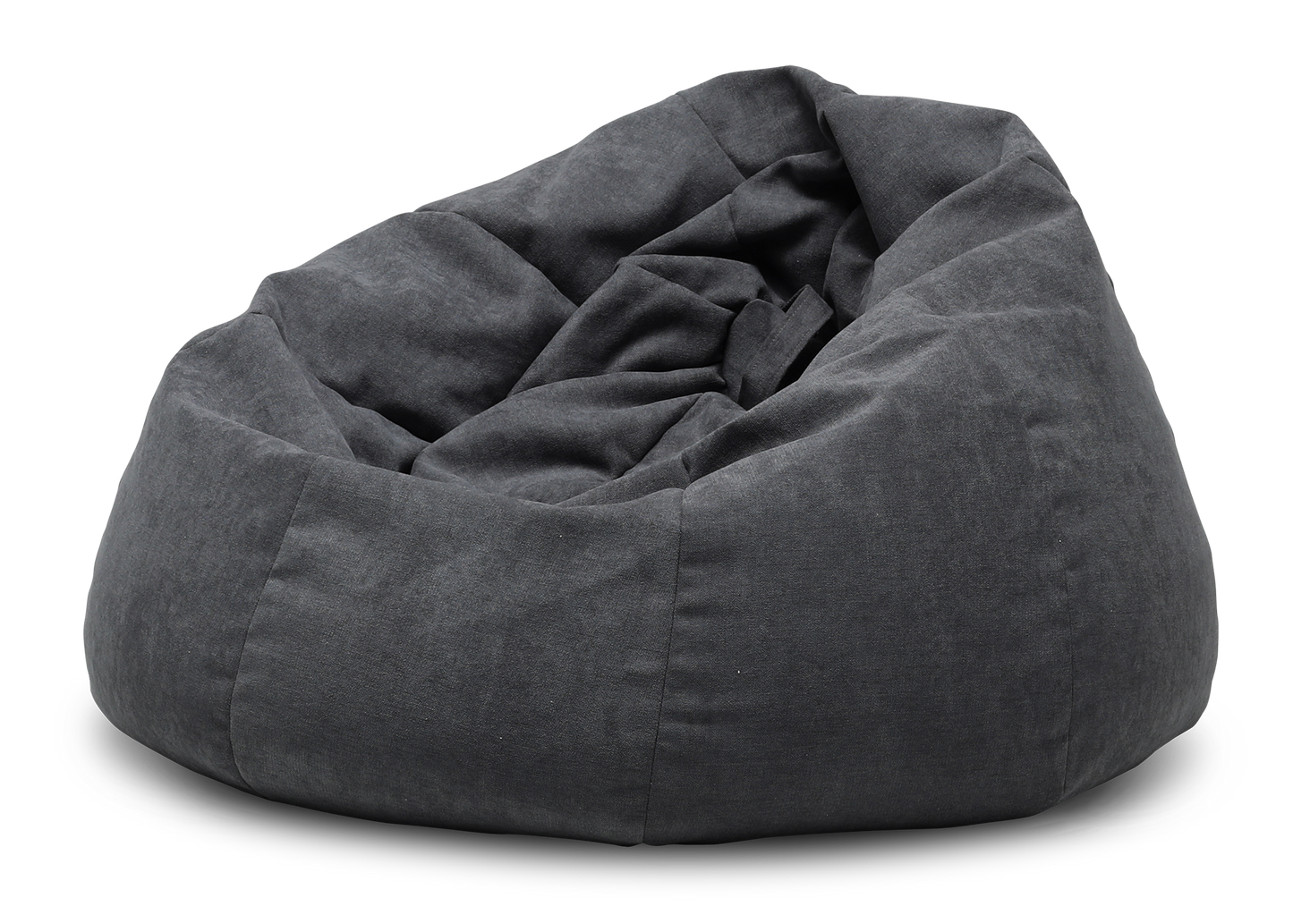 Pufa typu worek Como w kolorze Poco 04 szarym, wykonana z miękkiego materiału, prezentowana na przezroczystym tle w ujęciu studyjnym.