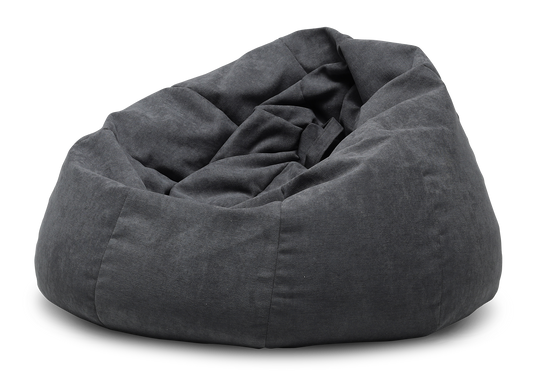 Pufa typu worek Como w kolorze Poco 04 szarym, wykonana z miękkiego materiału, prezentowana na przezroczystym tle w ujęciu studyjnym.