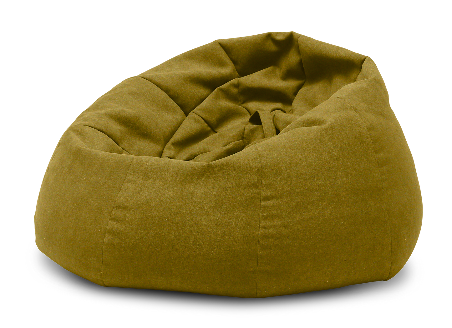 Pufa typu worek Como w tkaninie Poco 50 w kolorze żółtym, widok studyjny na białym tle.