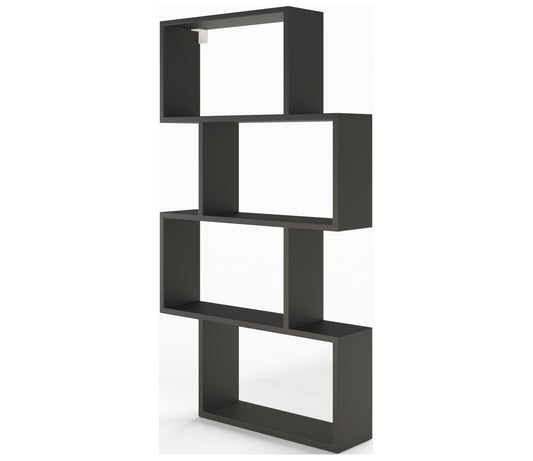 Czarny regał Egurro o nowoczesnym układzie półek w geometrycznej formie – stylowe i funkcjonalne rozwiązanie do każdego wnętrza.