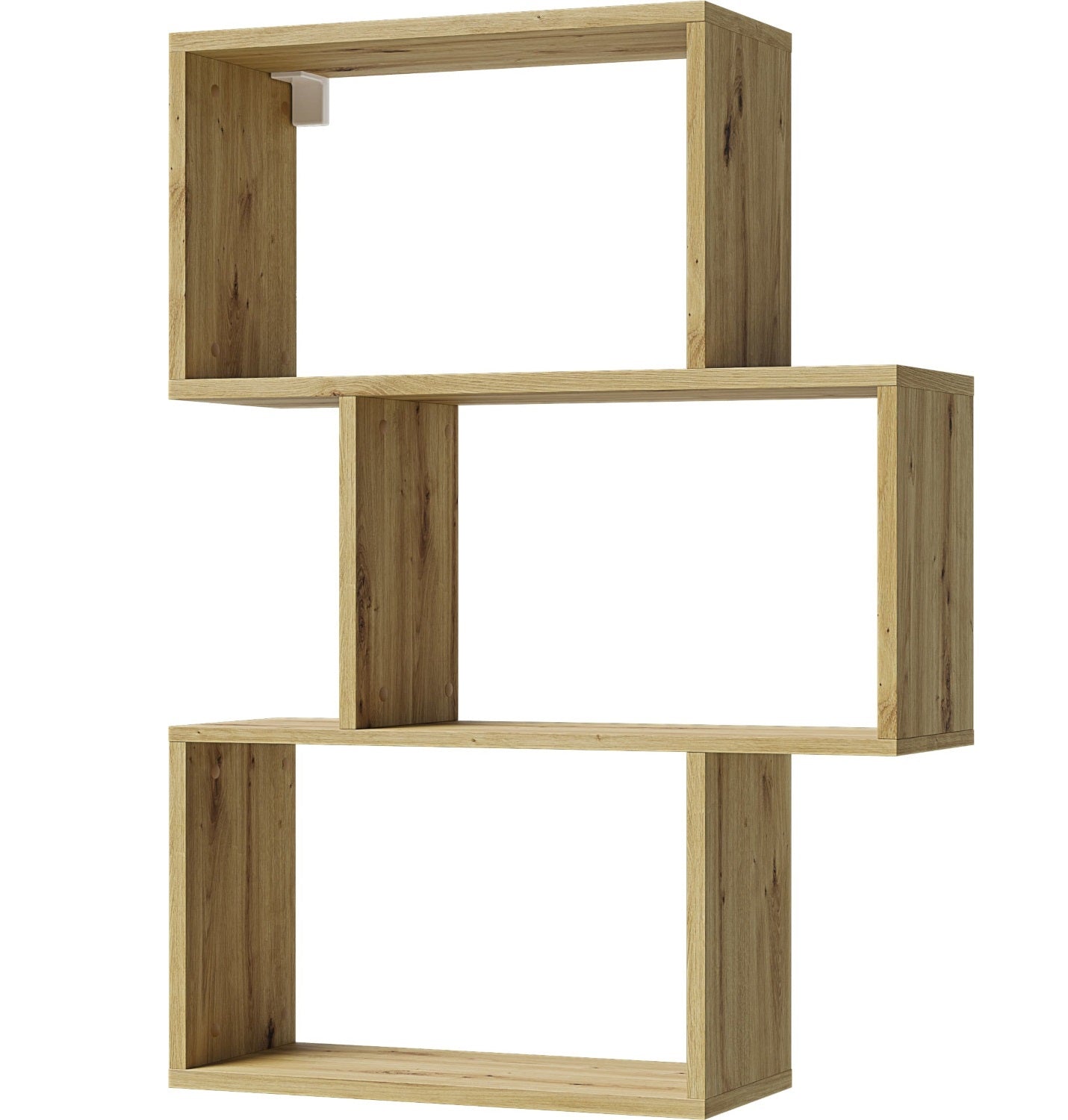 Regał Evertti w kolorze dąb artisan – pionowo-przesuwane segmenty tworzą asymetryczną formę w naturalnym odcieniu drewna.