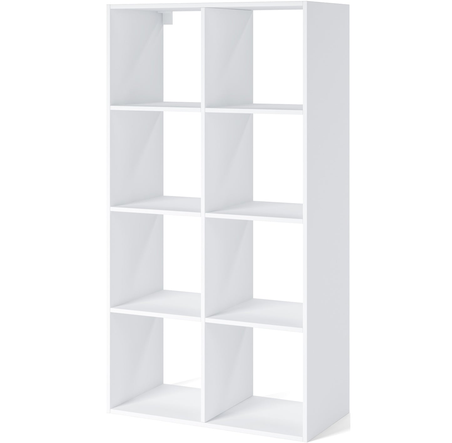 Biały regał Postto z ośmioma otwartymi półkami – nowoczesny design, idealny do salonu, biura lub pokoju młodzieżowego.