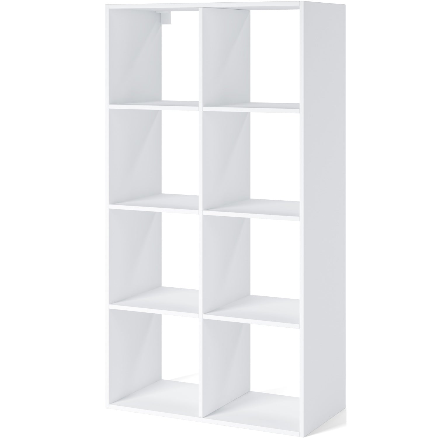 Biały regał Postto z ośmioma otwartymi półkami – nowoczesny design, idealny do salonu, biura lub pokoju młodzieżowego.