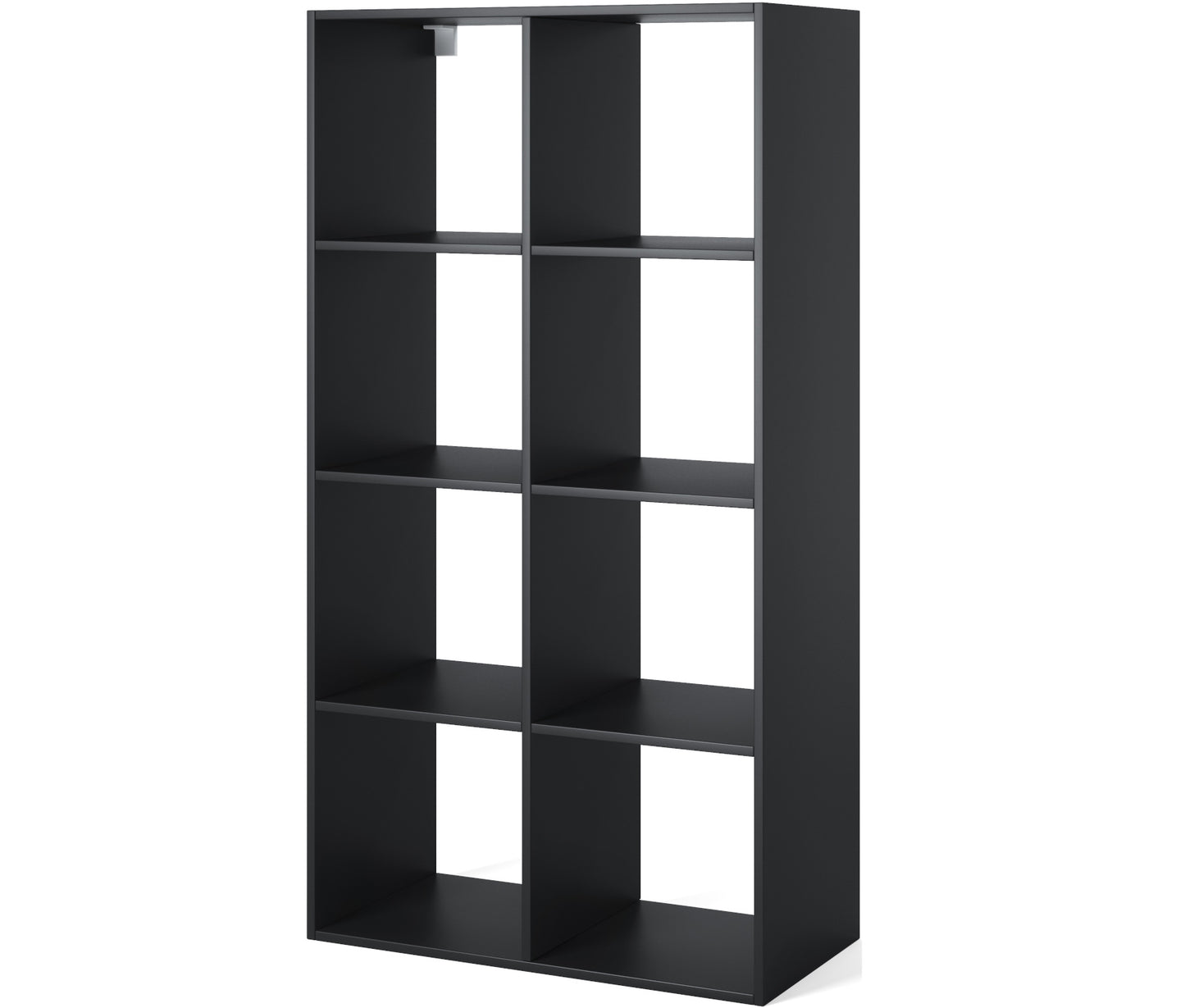 Czarny regał Postto z ośmioma wnękami – nowoczesna i funkcjonalna forma przechowywania idealna do salonu, biura lub domowego gabinetu.