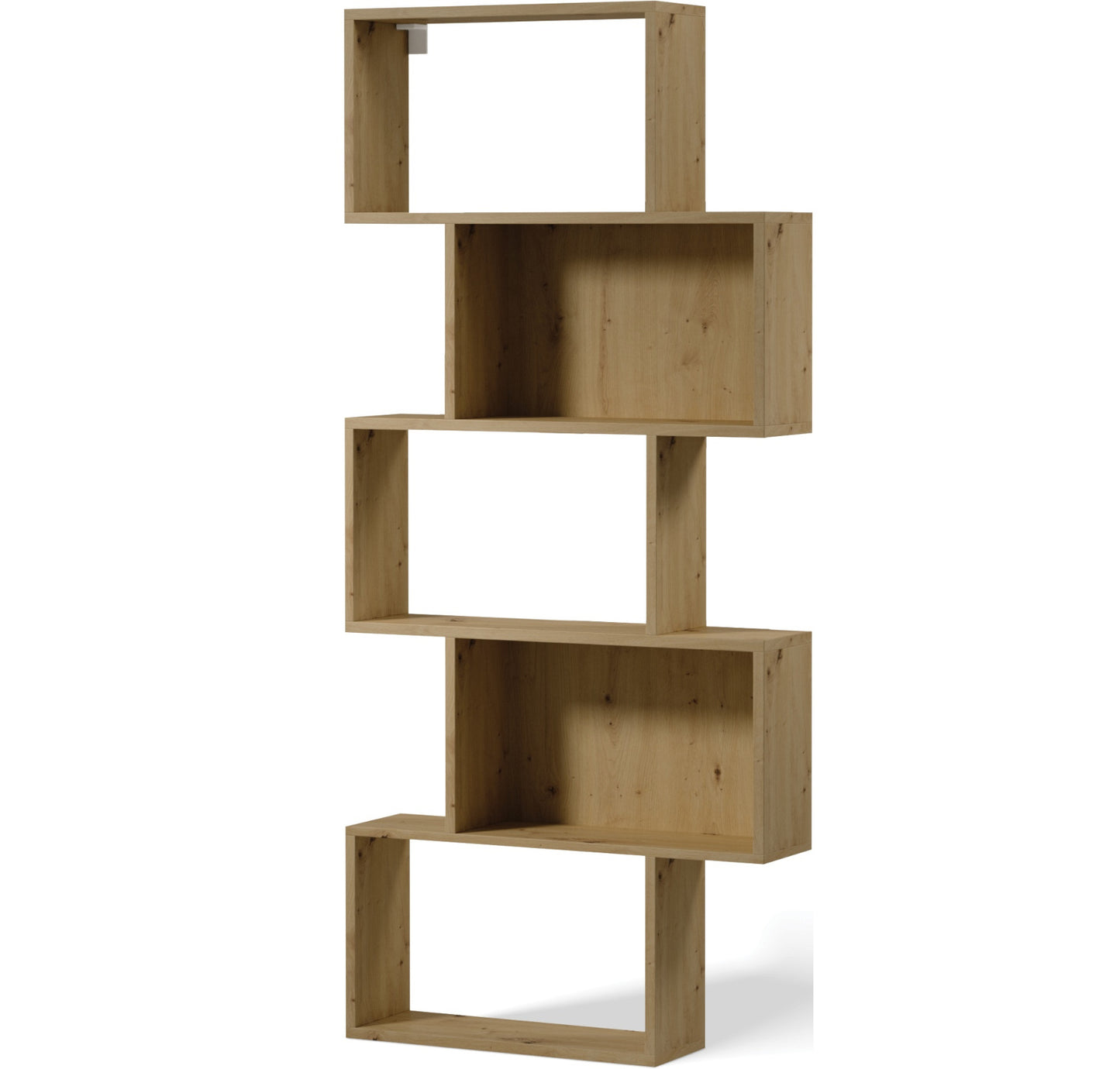 Regał Sottis dąb artisan z geometrycznym układem półek – stylowe i funkcjonalne rozwiązanie do nowoczesnych wnętrz.