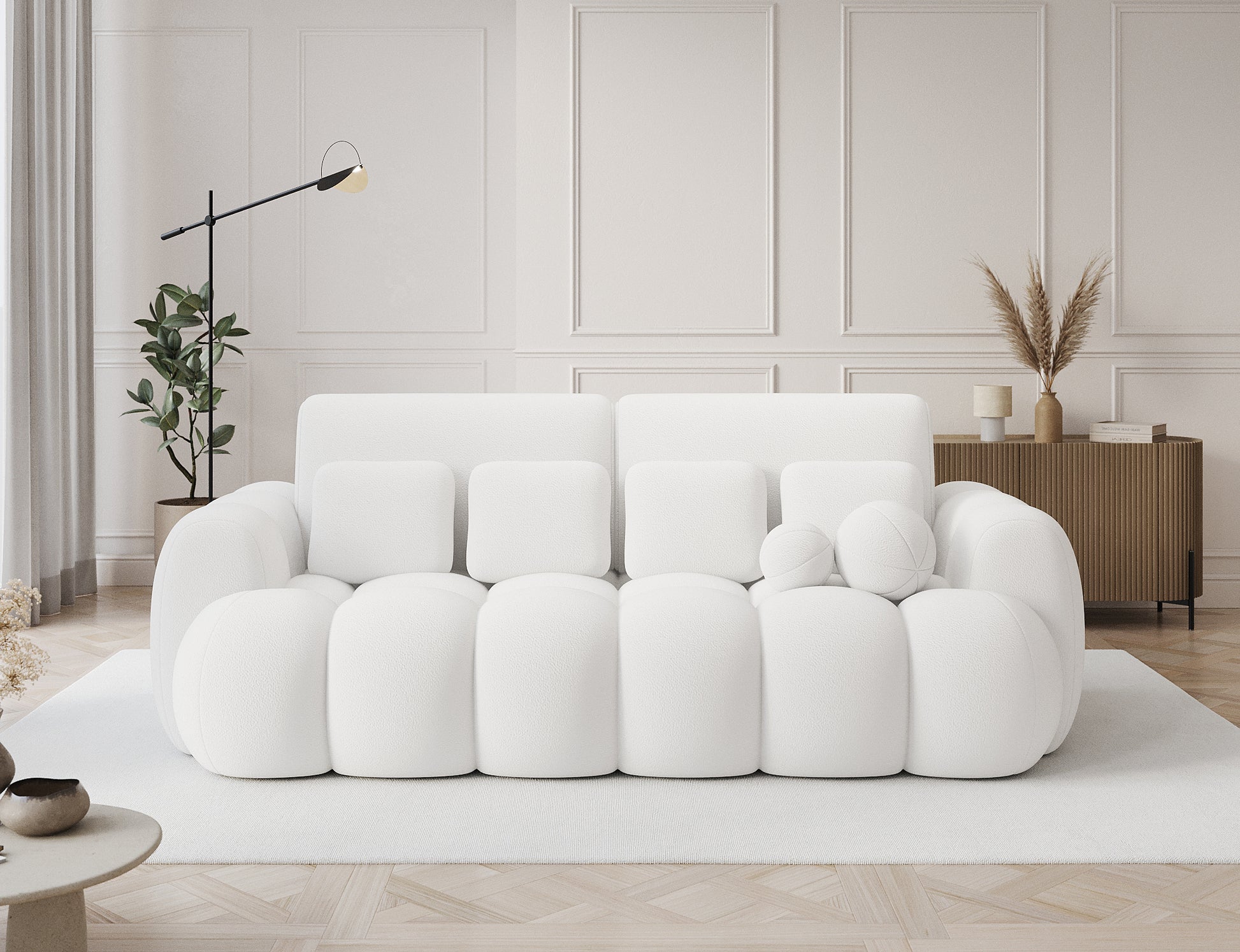 Big Sofa Cotonn w tkaninie Paolli 01 biały – elegancka sofa o obłej formie i miękkich modułach, doskonała do nowoczesnych, jasnych wnętrz.