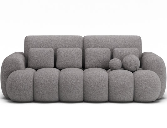 Big Sofa Cotonn w tkaninie Paolli 04 szary, z poduszkami o geometrycznych kształtach, widok na sofę na białym tle.