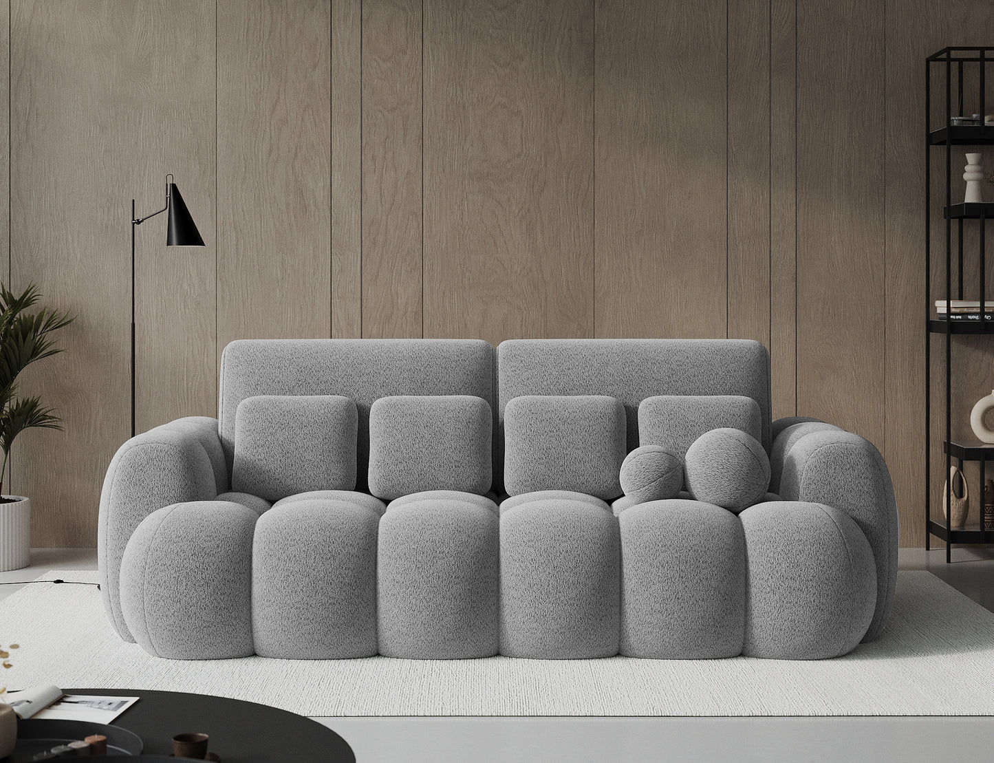 Big sofa Cotonn Royal 04 szary w eleganckim salonie, miękkie siedziska i poduszki na tle jasnej aranżacji wnętrza.