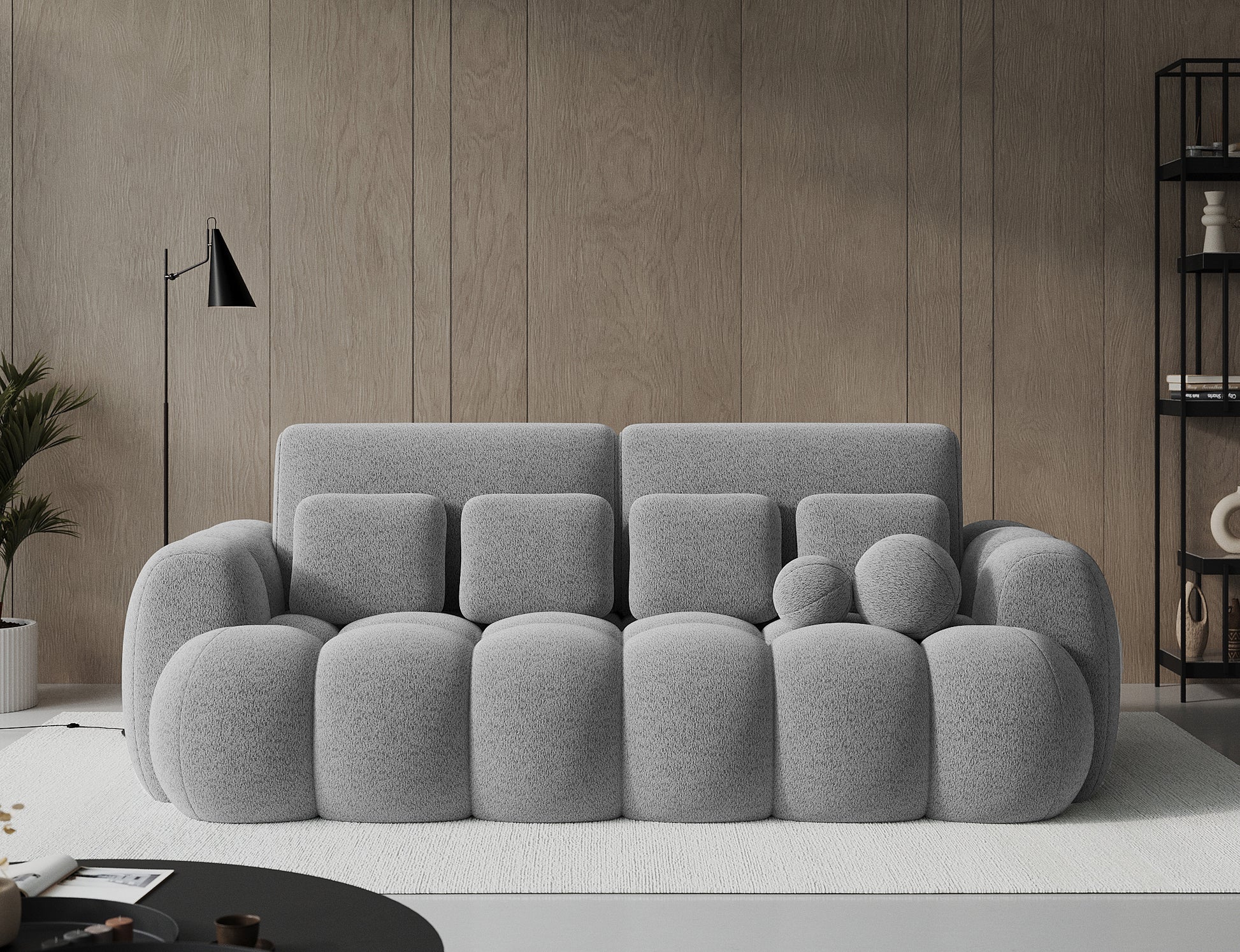 Big sofa Cotonn Royal 04 szary w eleganckim salonie, miękkie siedziska i poduszki na tle jasnej aranżacji wnętrza.