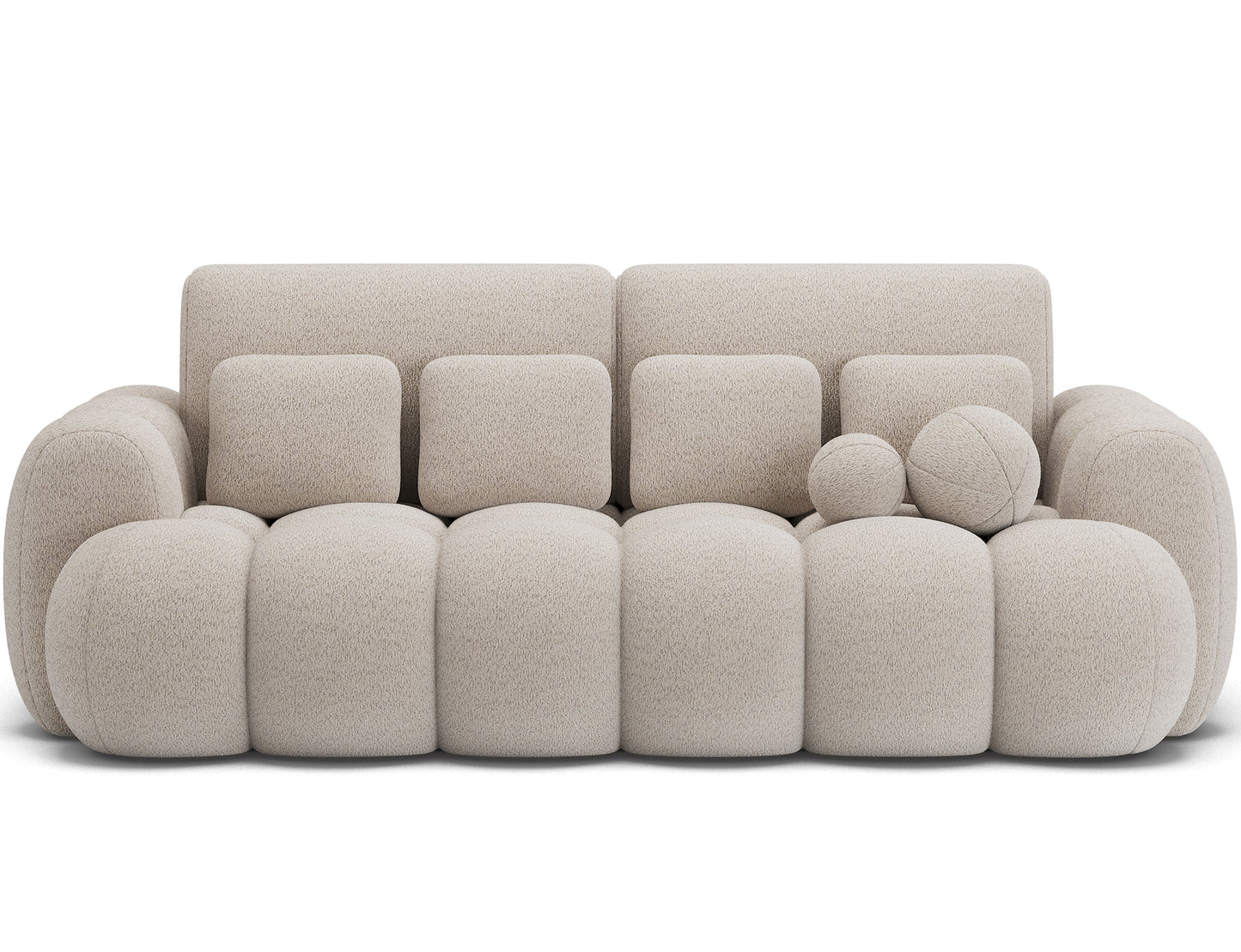 Big sofa Cotonn Royal 18 beżowy – komfortowa sofa z poduchami i obłymi siedziskami, ujęcie na wprost.