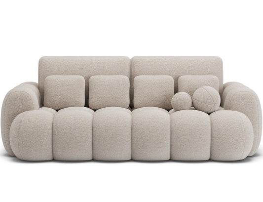 Big sofa Cotonn Royal 18 beżowy – komfortowa sofa z poduchami i obłymi siedziskami, ujęcie na wprost.