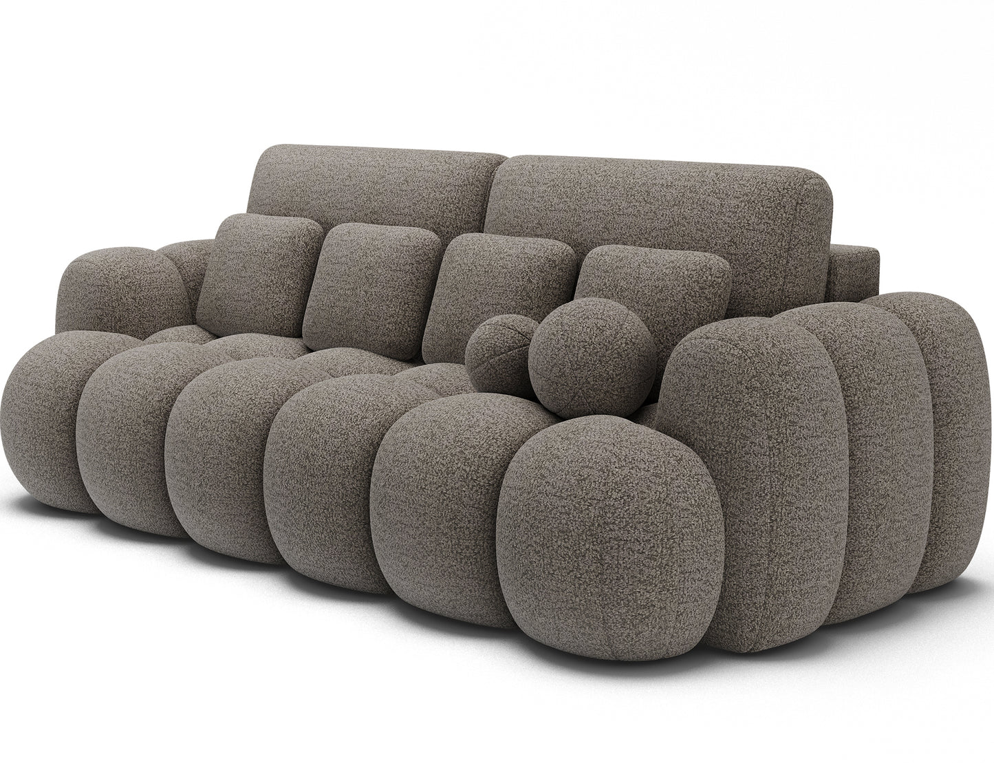 Sofa Cotonn Royal 20 w kolorze beżowym – widok skośny na designerski model z charakterystycznymi poduchami i zaokrąglonymi kształtami.