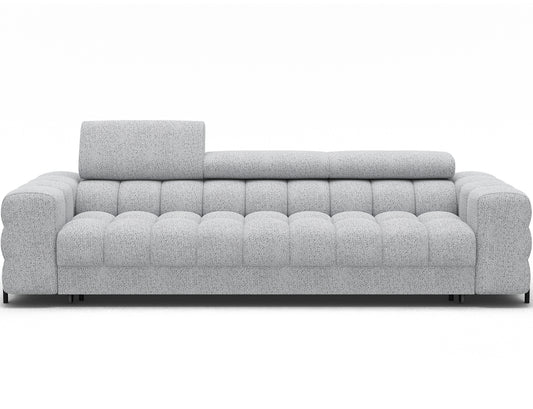Sofa Festello Coralline 01 alabastrowo-czarny – trzyosobowa sofa z funkcją spania i regulowanymi zagłówkami, idealna do nowoczesnego salonu.