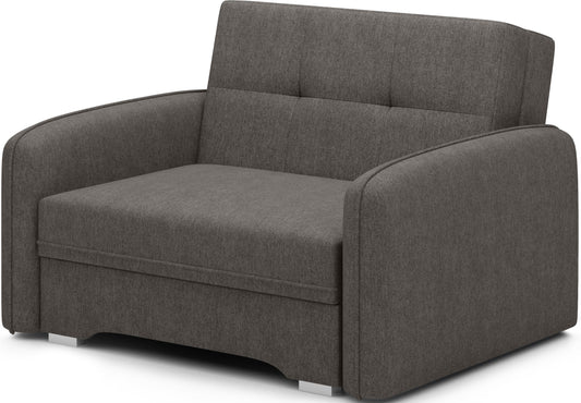 Ciemnoszara sofa Laine 1-osobowa w tkaninie Poco 05 – elegancka, nowoczesna bryła w wersji packshot na białym tle, idealna do opisów technicznych.