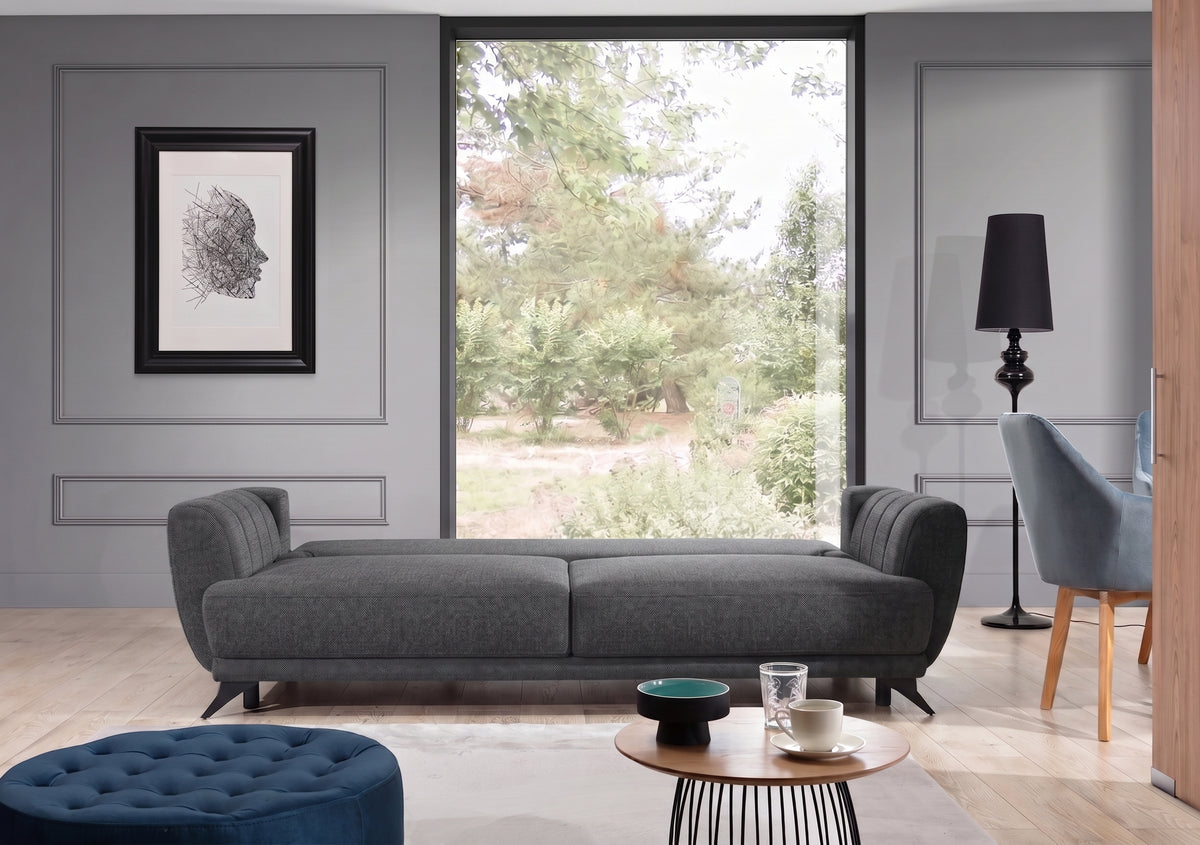 Sofa Megis z funkcją spania w tkaninie Inari 96 ciemnoszara