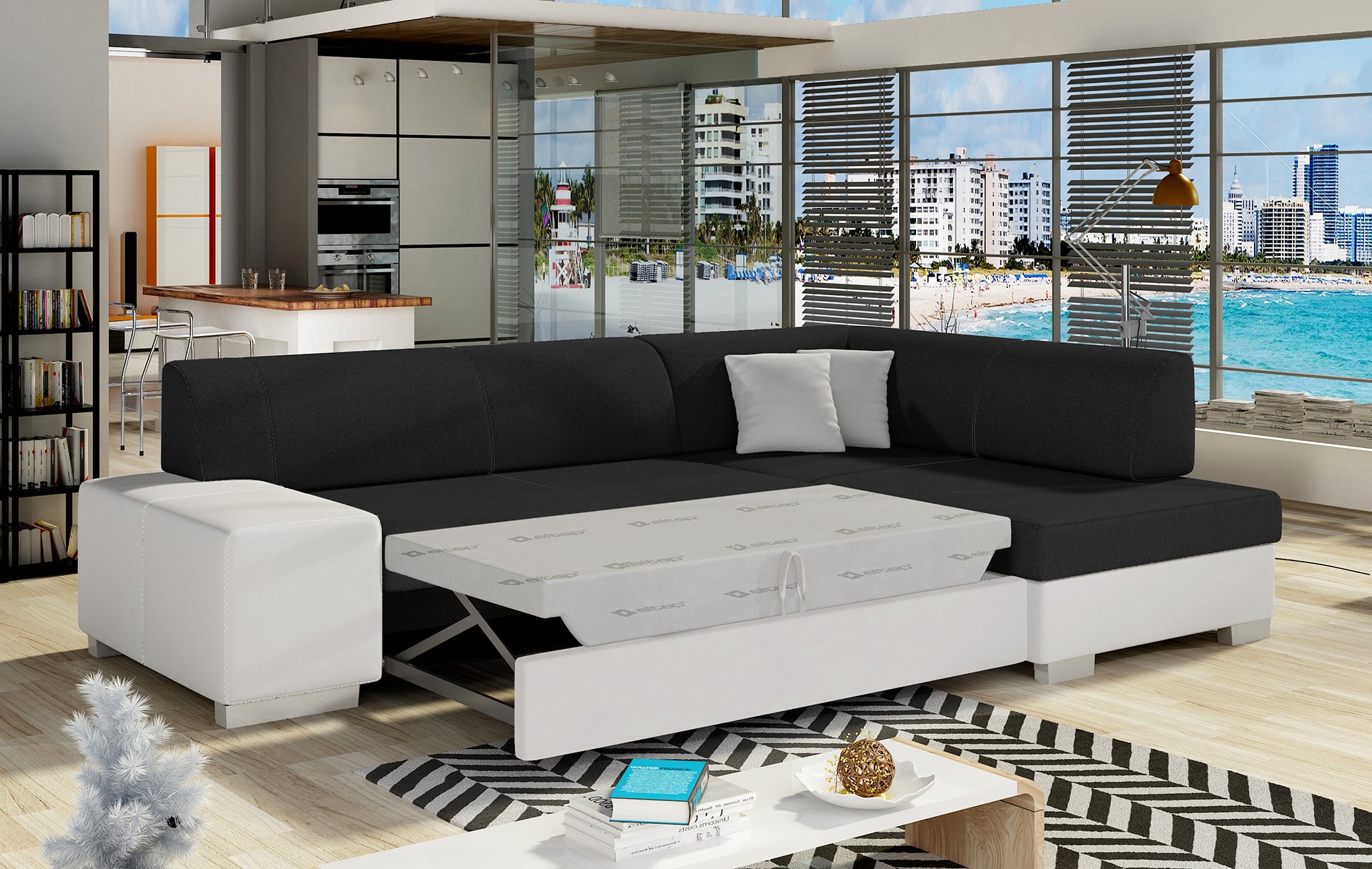 Sofa narożna prawa ELTAP, obicie Sawana 14 i Soft 17 – zbliżenie na wykończenie