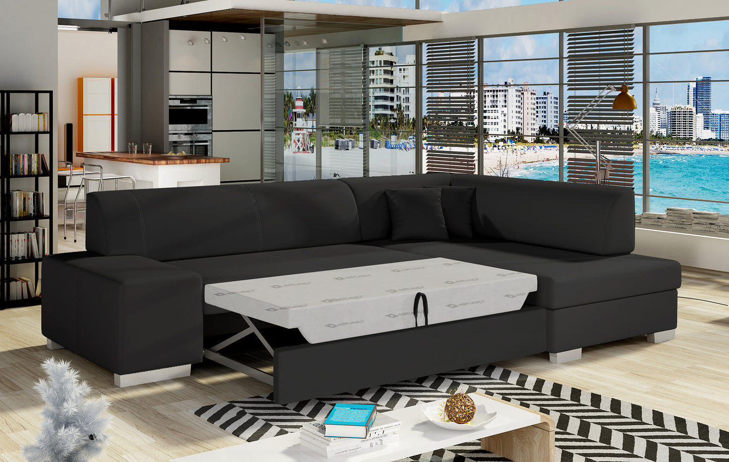 Sofa narożna prawa ELTAP, obicie Soft 11 czarny – zbliżenie na wykończenie