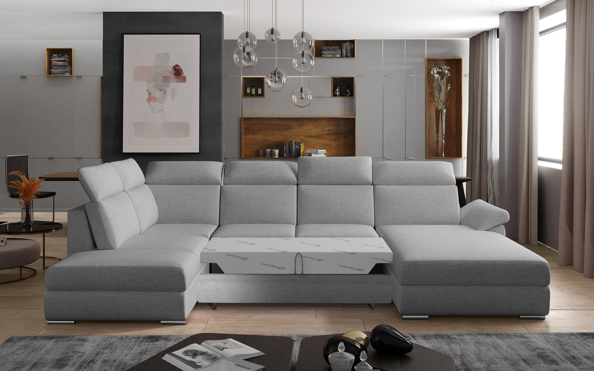 Nowoczesna kanapa narożna Evanell w odcieniu szarości Sawana 21 wyróżnia się minimalistycznym designem i wysokim komfortem siedzenia, co czyni ją idealnym wyborem do salonu urządzonego w stylu skandynawskim lub nowoczesnym