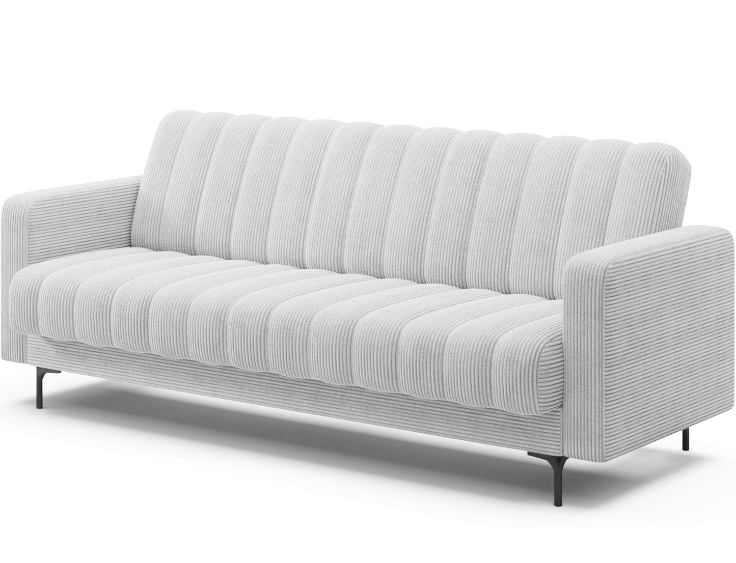 Sofa Roneyy jasnoszara w tkaninie Jarell 04 z widokiem z prawej strony, nowoczesny design i dekoracyjne przeszycia.