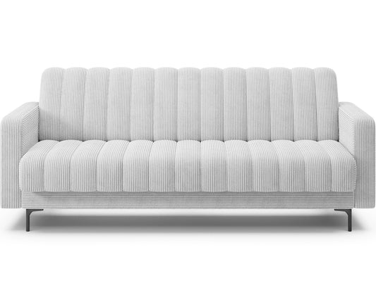 Sofa trzyosobowa Roneyy w tkaninie Jarell 04 jasnoszary, prosty frontowy kadr podkreślający symetrię mebla.