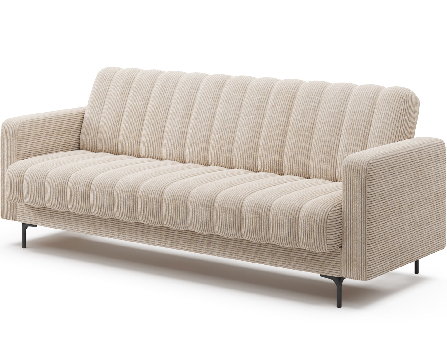 Nowoczesna sofa Roneyy Jarell 18 beżowa – widok z boku na tapicerkę i czarne plastikowe nogi